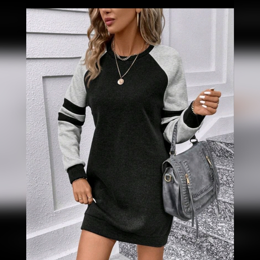 Shein Black and Grey Colorblock Sweatshirt Dress Size Medium